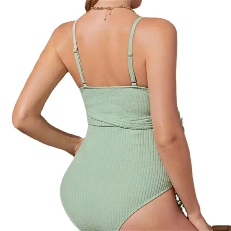Maternity Bikini Wear For Pregnant Green Hollow Pastel One Piece Bow Tie Swimwear