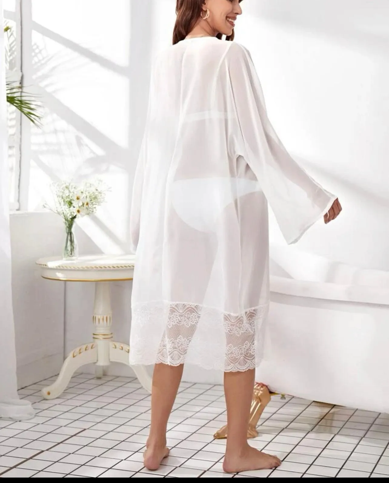 Maternity Contrast Lace Tie Front Kimono