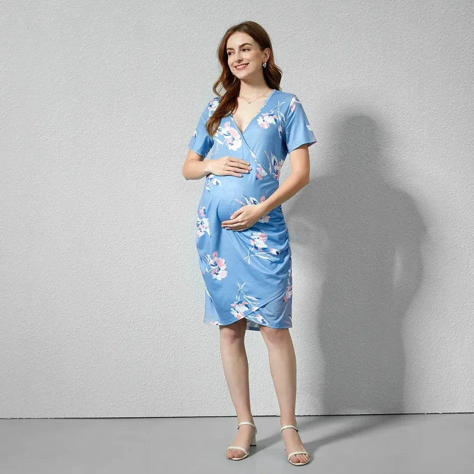 Maternity Floral Print Short Sleeve Dress