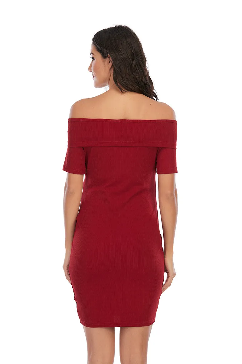 Maternity Off Shoulder Solid Dress