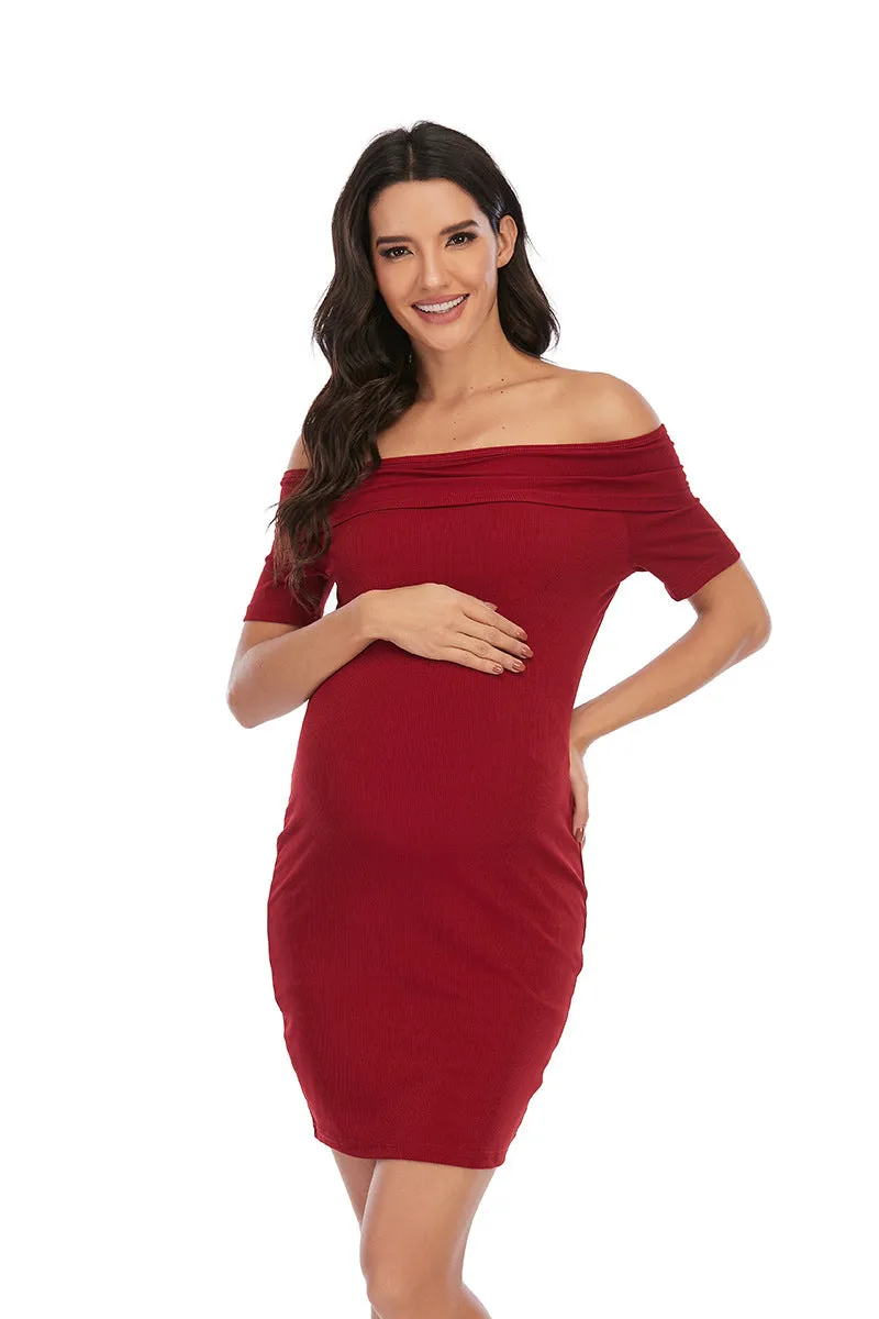 Maternity Off Shoulder Solid Dress