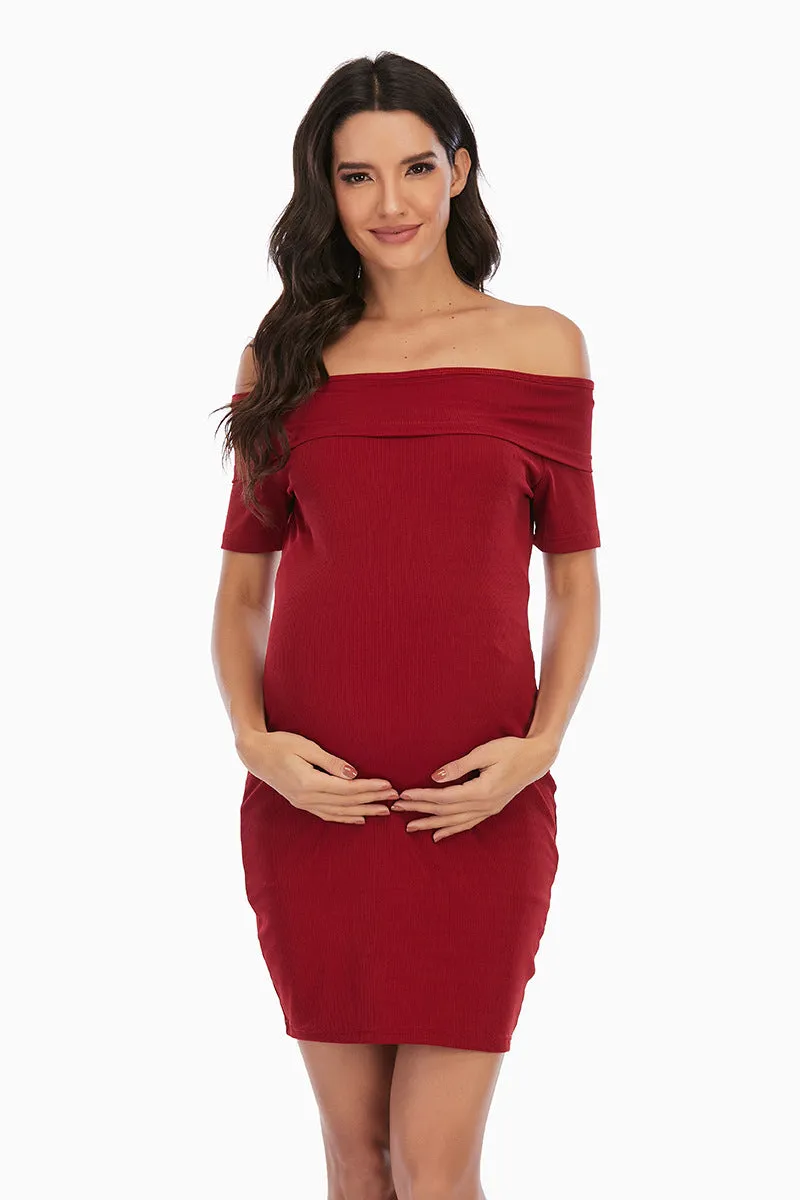Maternity Off Shoulder Solid Dress