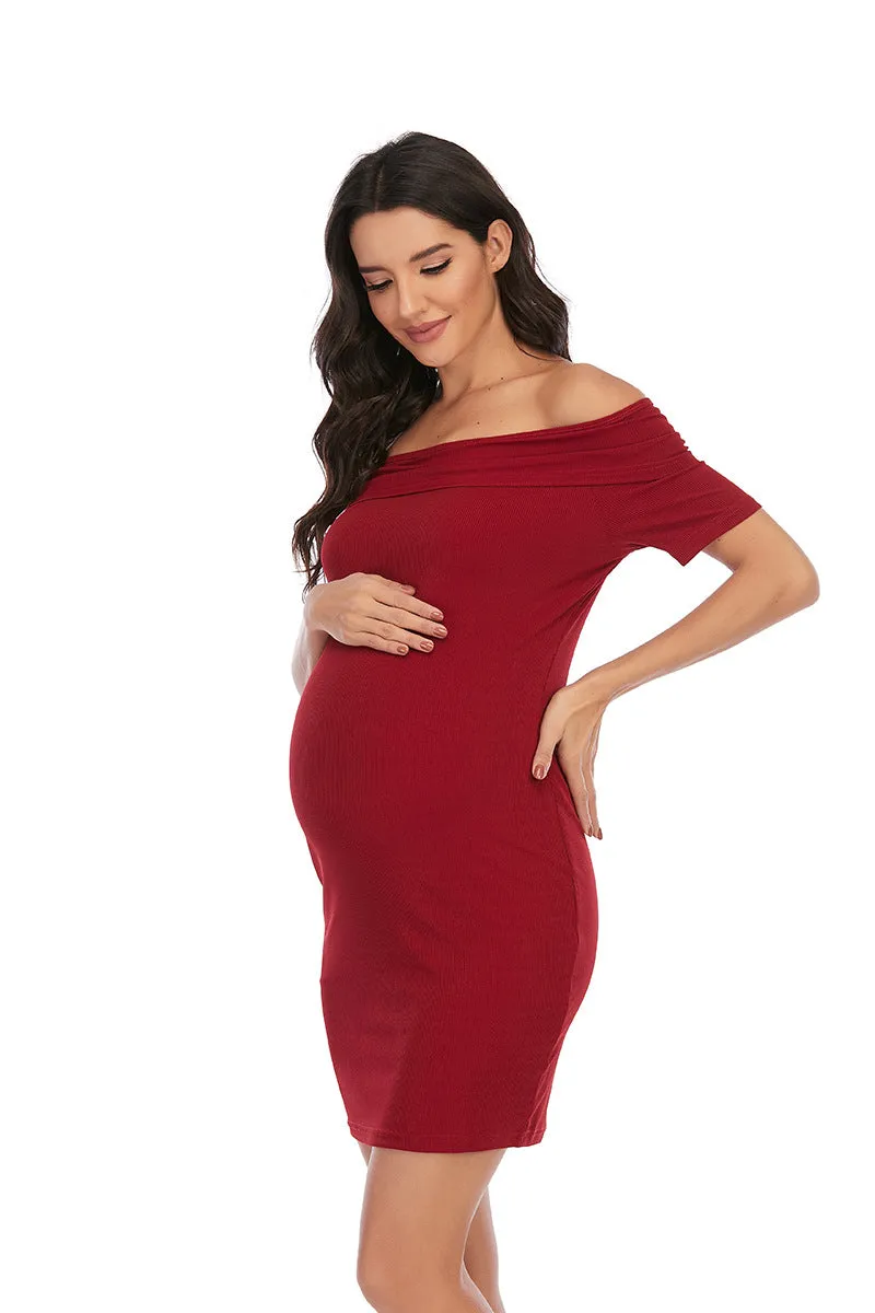 Maternity Off Shoulder Solid Dress