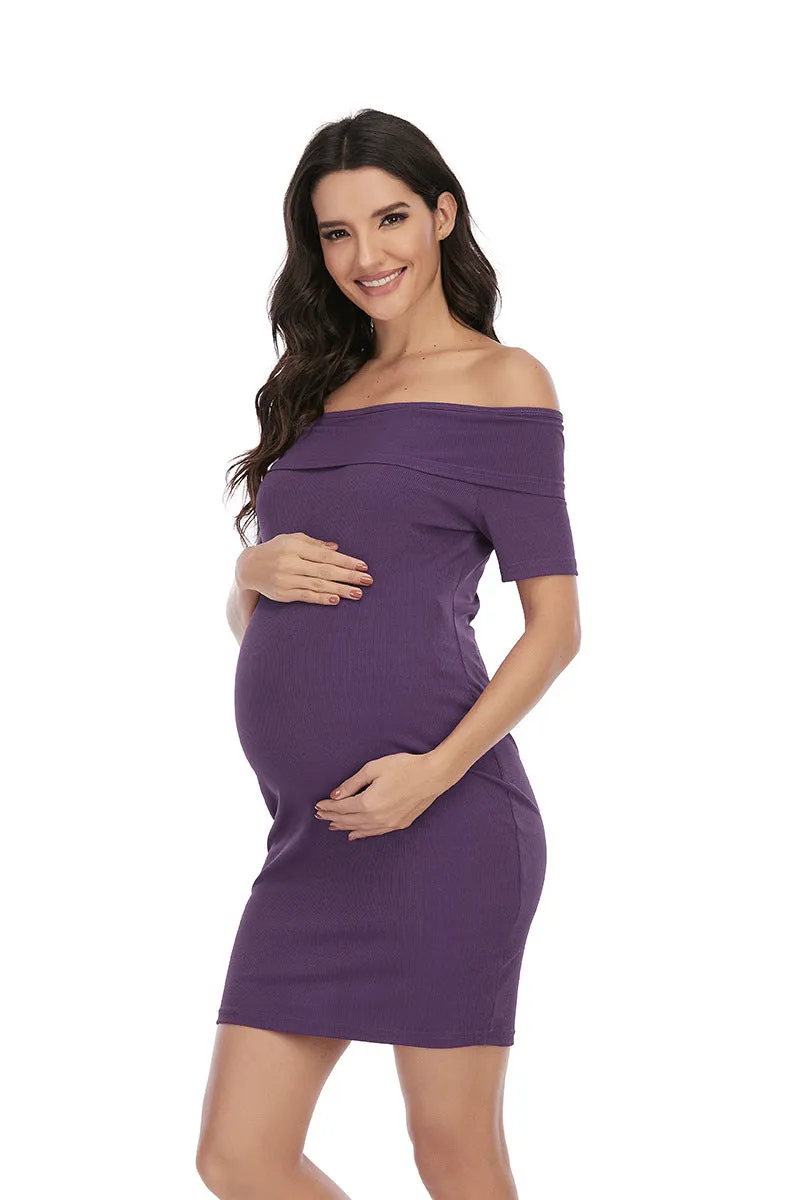 Maternity Off Shoulder Solid Dress
