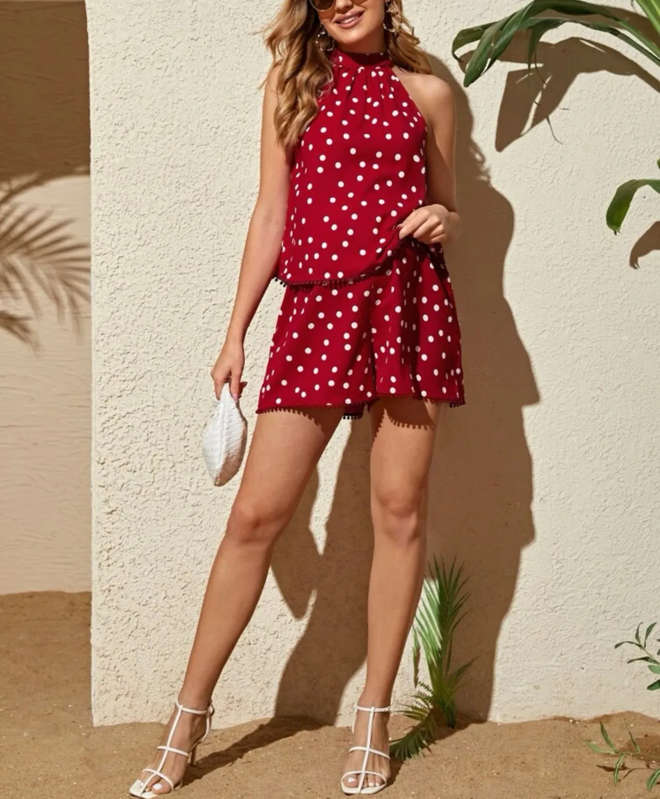 Maternity polka dot halter top & shorts