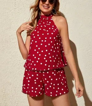 Maternity polka dot halter top & shorts