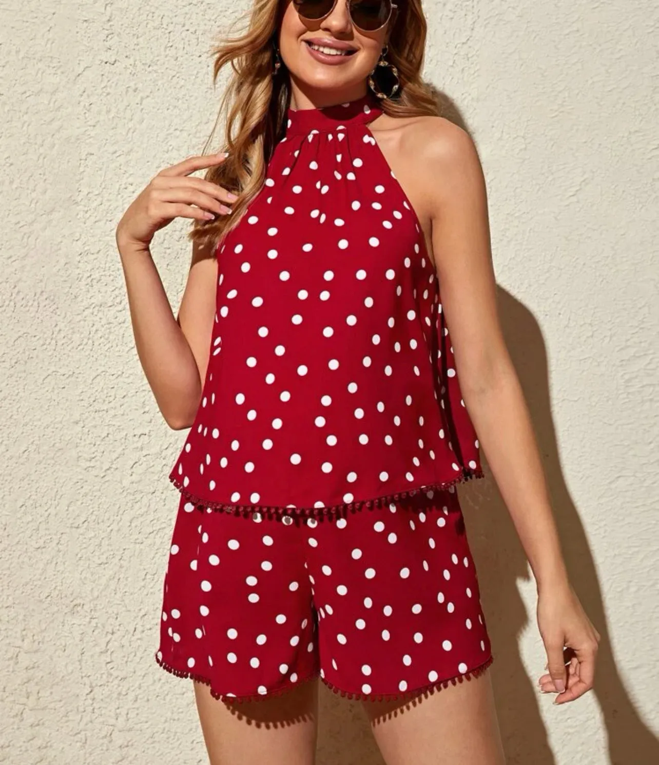 Maternity polka dot halter top & shorts
