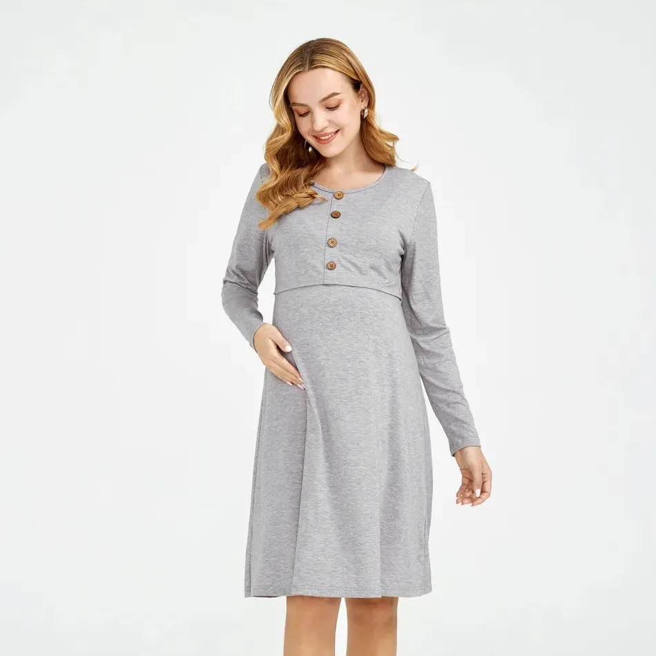 Maternity Solid Nursing Lounge Dress