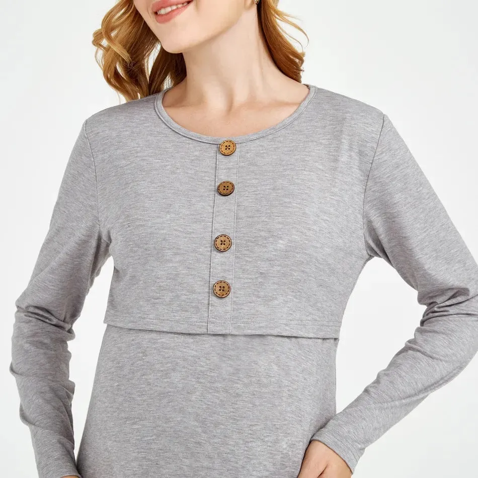 Maternity Solid Nursing Lounge Dress