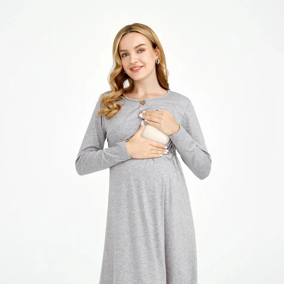 Maternity Solid Nursing Lounge Dress