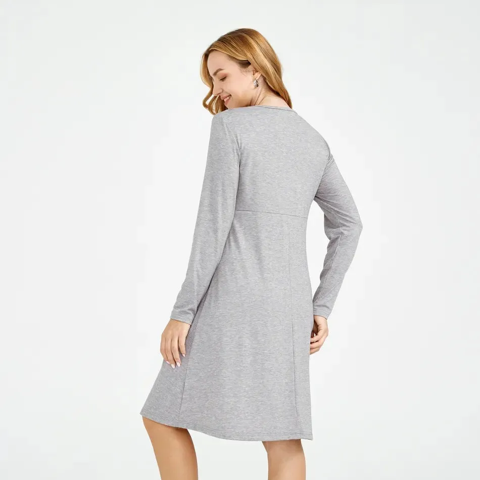 Maternity Solid Nursing Lounge Dress