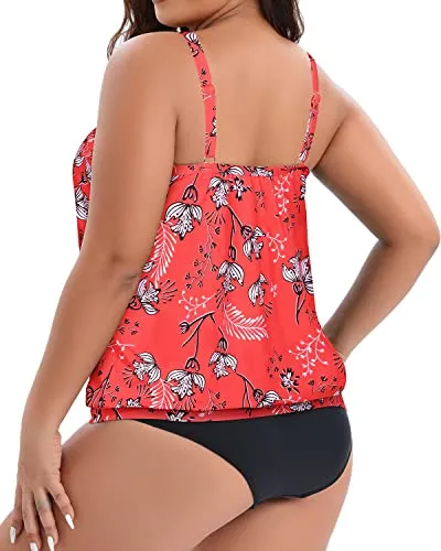 Maternity Swimsuits With Blouson Design For Women-Red Floral
