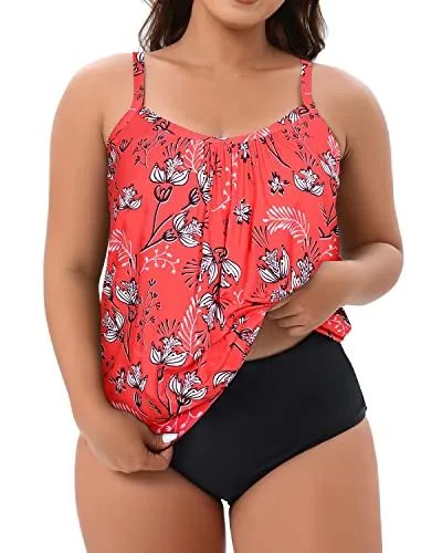Maternity Swimsuits With Blouson Design For Women-Red Floral