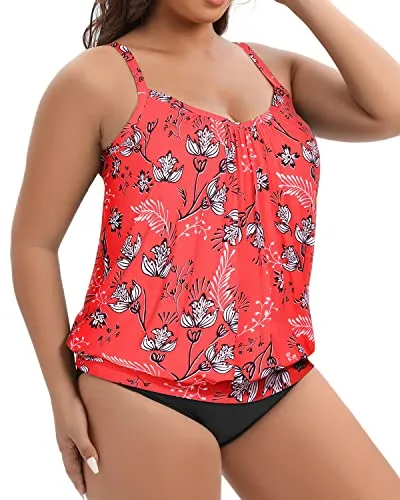 Maternity Swimsuits With Blouson Design For Women-Red Floral