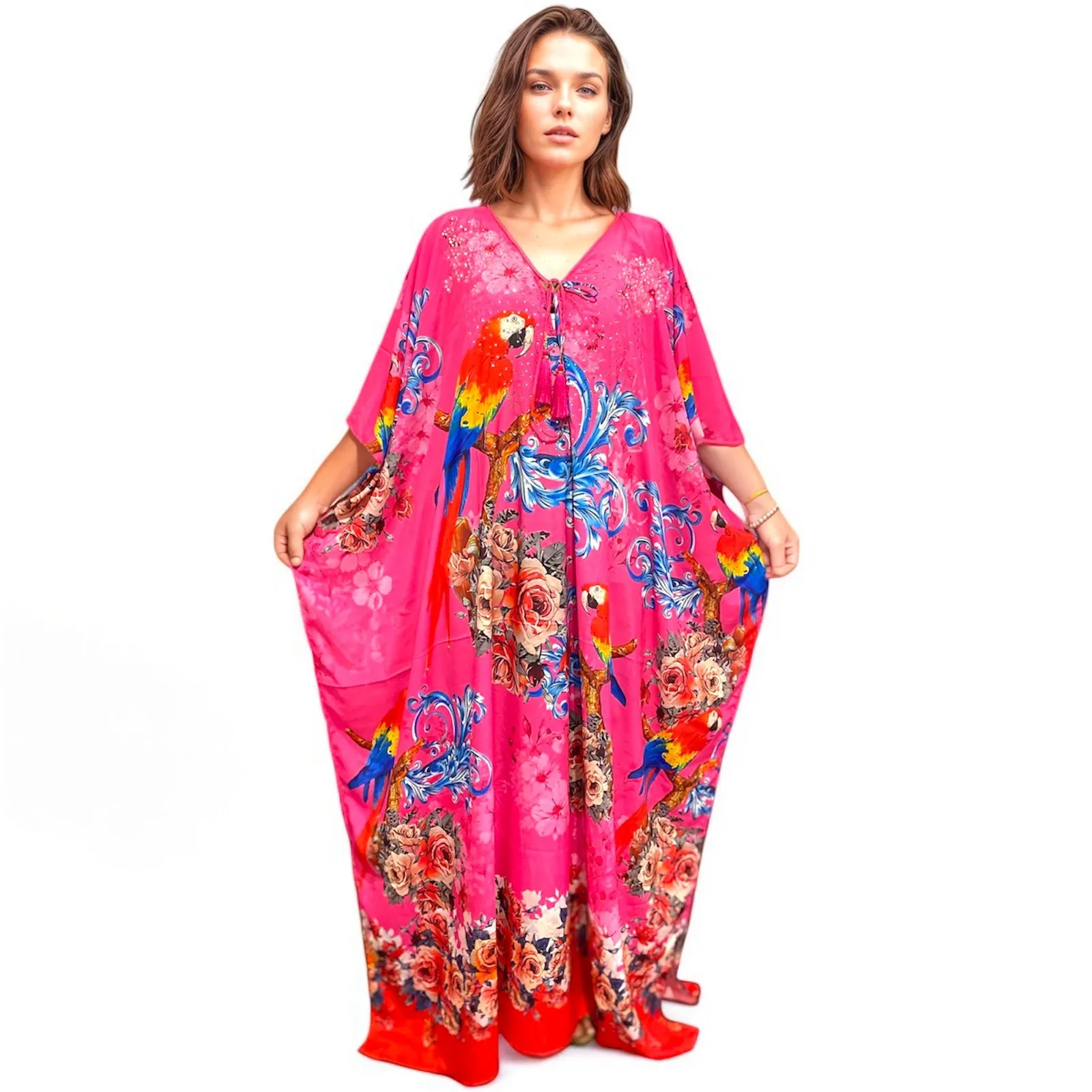 Maya Silk Mix Kaftan,Front tie with embellishments-Sizes AU 12-28