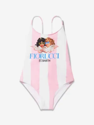 MC2 Saint Barth Girls Striped Fiorucci Swimsuit in Pink