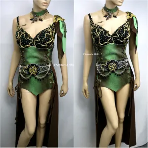 Medusa Snake Charmer Greek Goddess Necklace Bra Corset and Skirt Costume