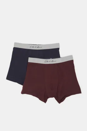 Men Navy And Burgundy Boxers Brief Set (Pack of 2)