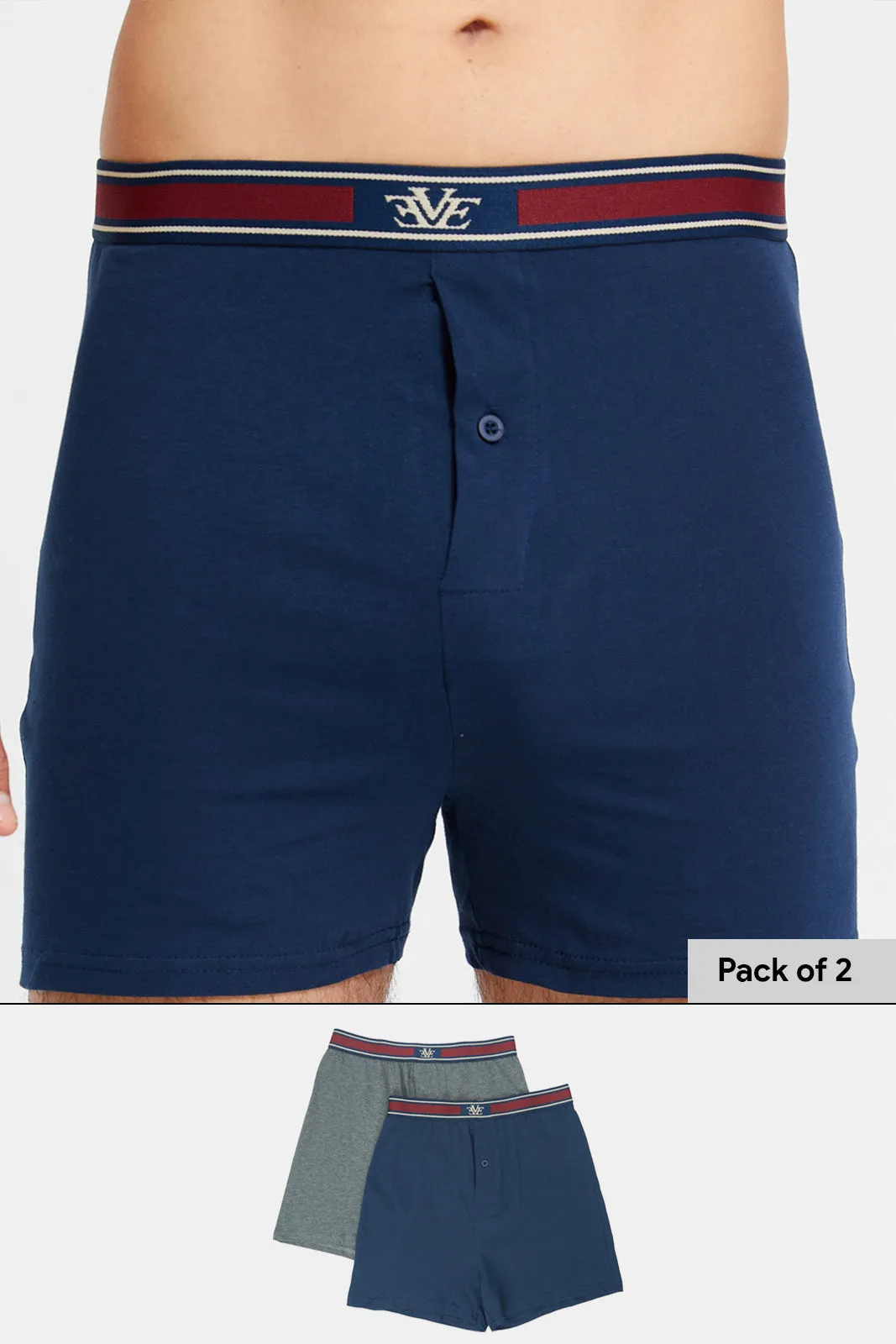 Men Navy And Charcoal Loose Knit Boxers (Pack of 2)