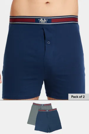 Men Navy And Charcoal Loose Knit Boxers (Pack of 2)