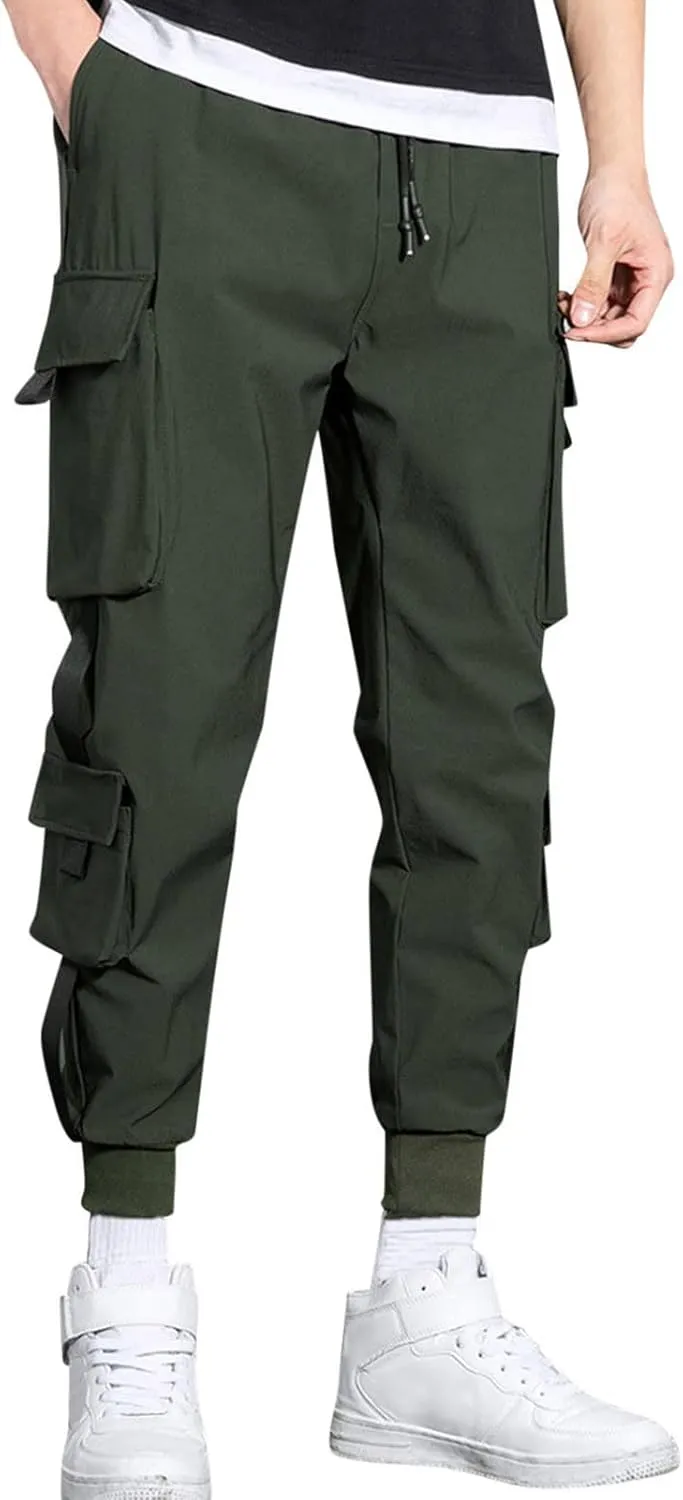 Men's Cargo Jogger Pants Stretch Sweatpants Slim Fit Tactical Pants with Zipper Pockets Casual Trousers Men's Casual Shorts