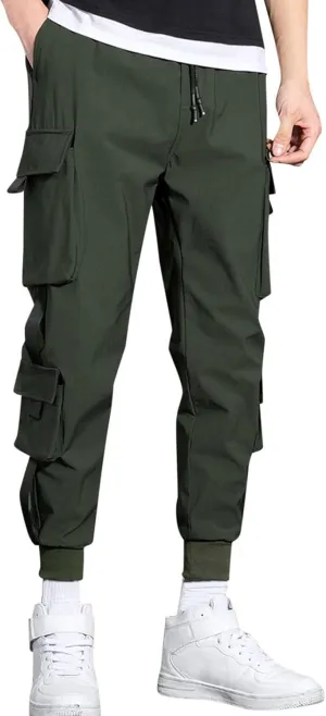Men's Cargo Jogger Pants Stretch Sweatpants Slim Fit Tactical Pants with Zipper Pockets Casual Trousers Men's Casual Shorts