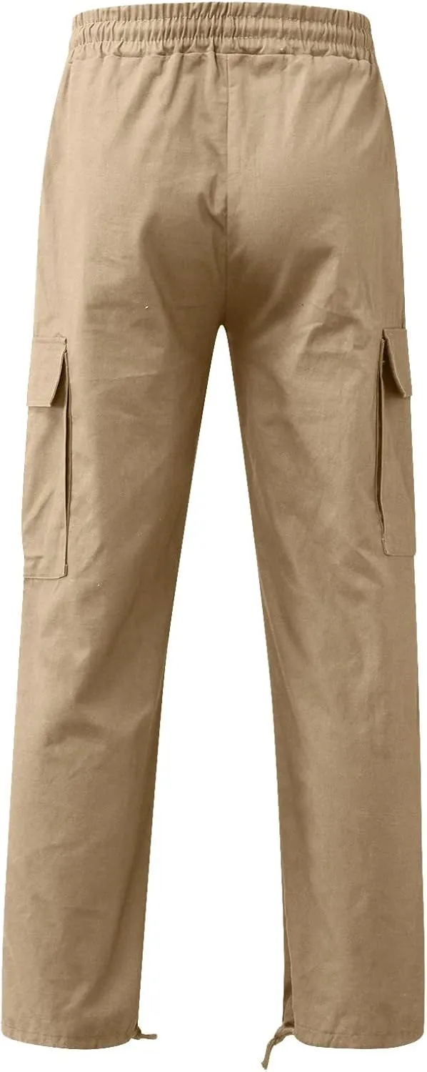 Men's Cargo Pants with Pockets Cotton Hiking Sweatpants Casual Athletic Jogger Sports Outdoor Trousers Relaxed Fit Men Pants