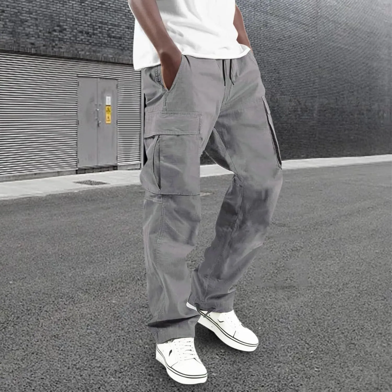 Men's Cargo Pants with Pockets Cotton Hiking Sweatpants Casual Athletic Jogger Sports Outdoor Trousers Relaxed Fit Men Pants