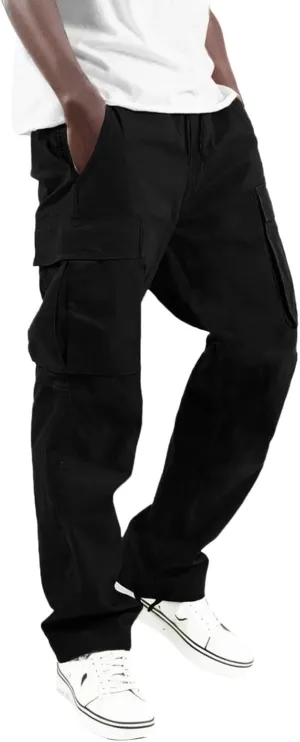 Men's Cargo Pants with Pockets Cotton Hiking Sweatpants Casual Athletic Jogger Sports Outdoor Trousers Relaxed Fit Men Pants