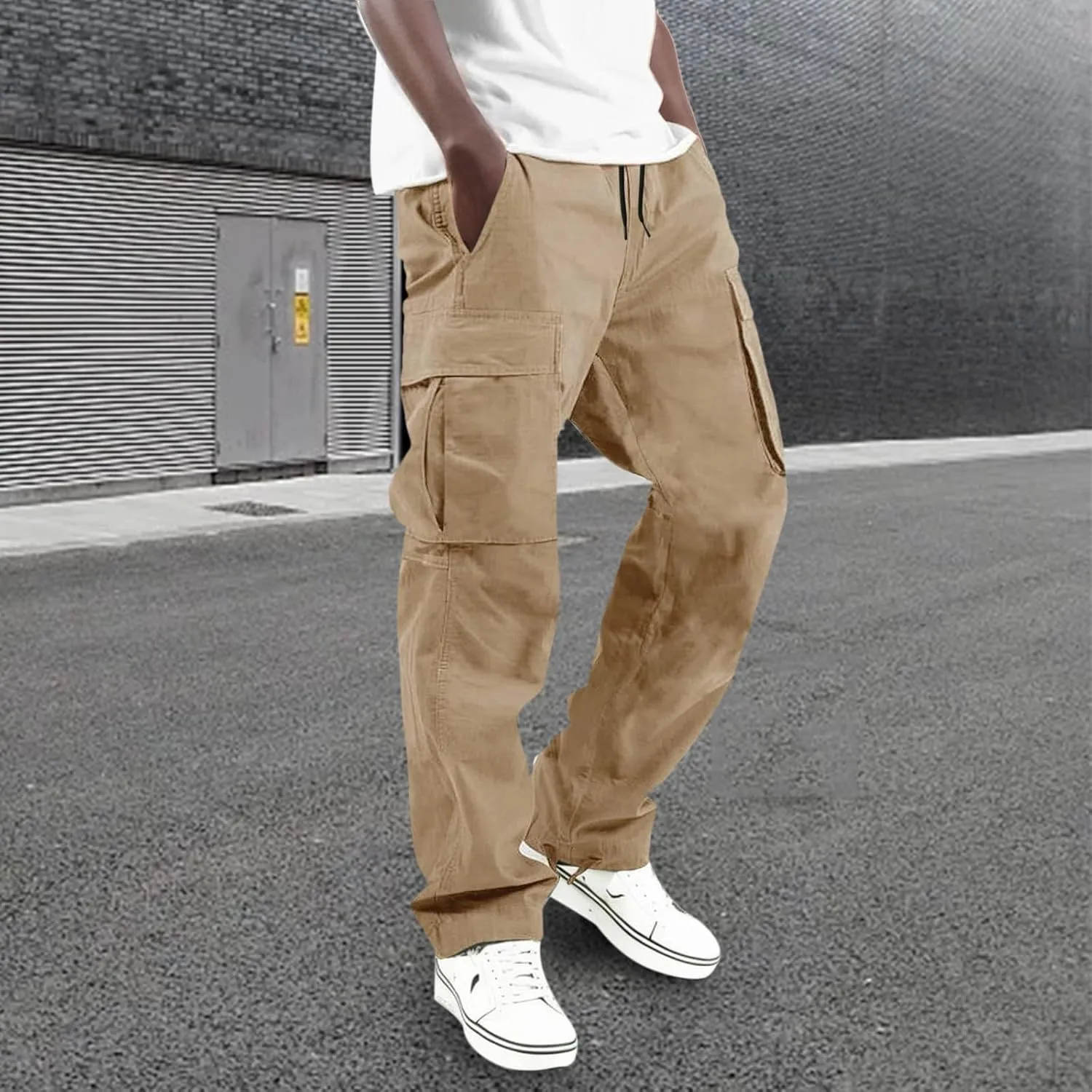 Men's Cargo Pants with Pockets Cotton Hiking Sweatpants Casual Athletic Jogger Sports Outdoor Trousers Relaxed Fit Men Pants