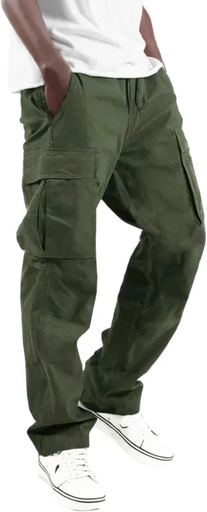Men's Cargo Pants with Pockets Cotton Hiking Sweatpants Casual Athletic Jogger Sports Outdoor Trousers Relaxed Fit Men Pants