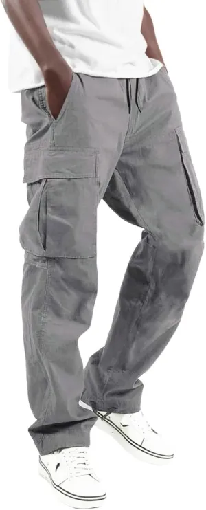 Men's Cargo Pants with Pockets Cotton Hiking Sweatpants Casual Athletic Jogger Sports Outdoor Trousers Relaxed Fit Men Pants