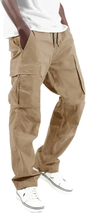 Men's Cargo Pants with Pockets Cotton Hiking Sweatpants Casual Athletic Jogger Sports Outdoor Trousers Relaxed Fit Men Pants