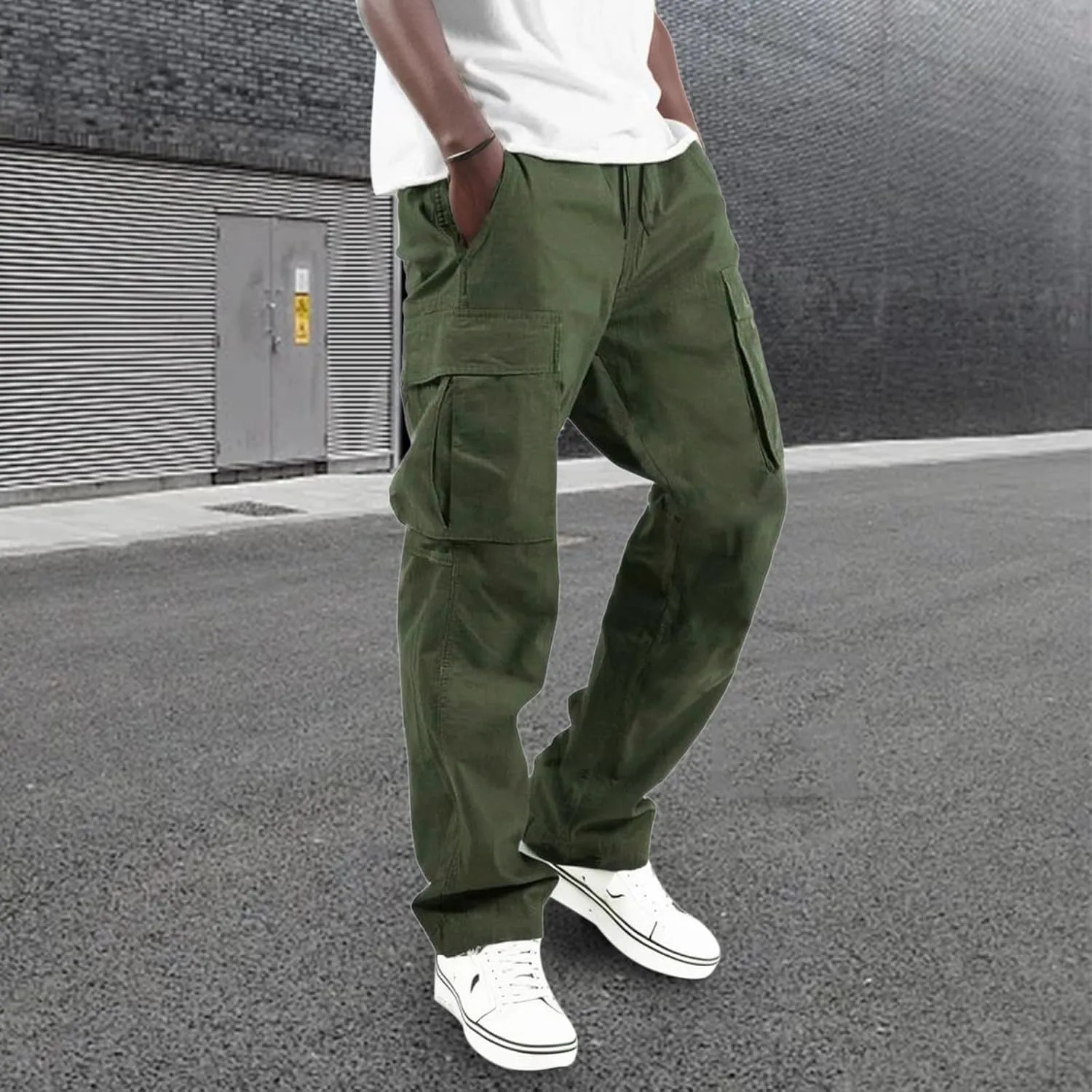 Men's Cargo Pants with Pockets Cotton Hiking Sweatpants Casual Athletic Jogger Sports Outdoor Trousers Relaxed Fit Men Pants