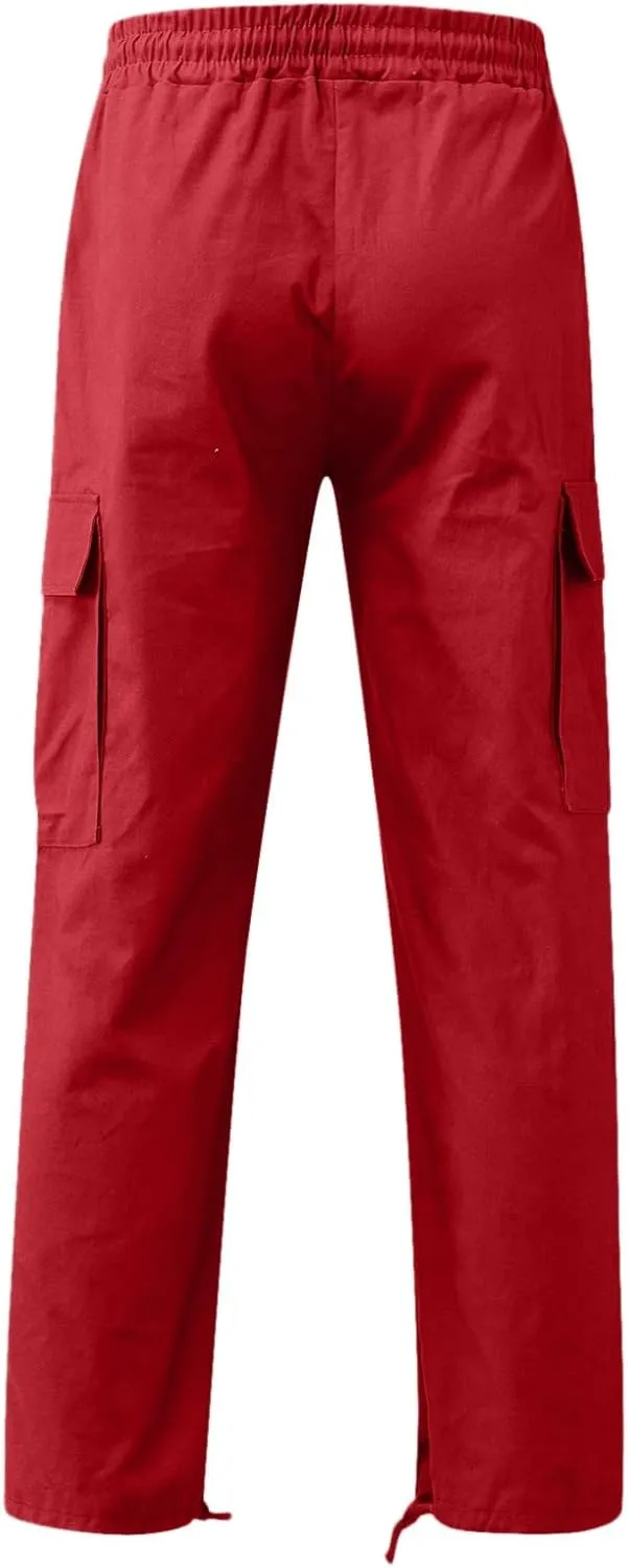 Men's Cargo Pants with Pockets Cotton Hiking Sweatpants Casual Athletic Jogger Sports Outdoor Trousers Relaxed Fit Trouser
