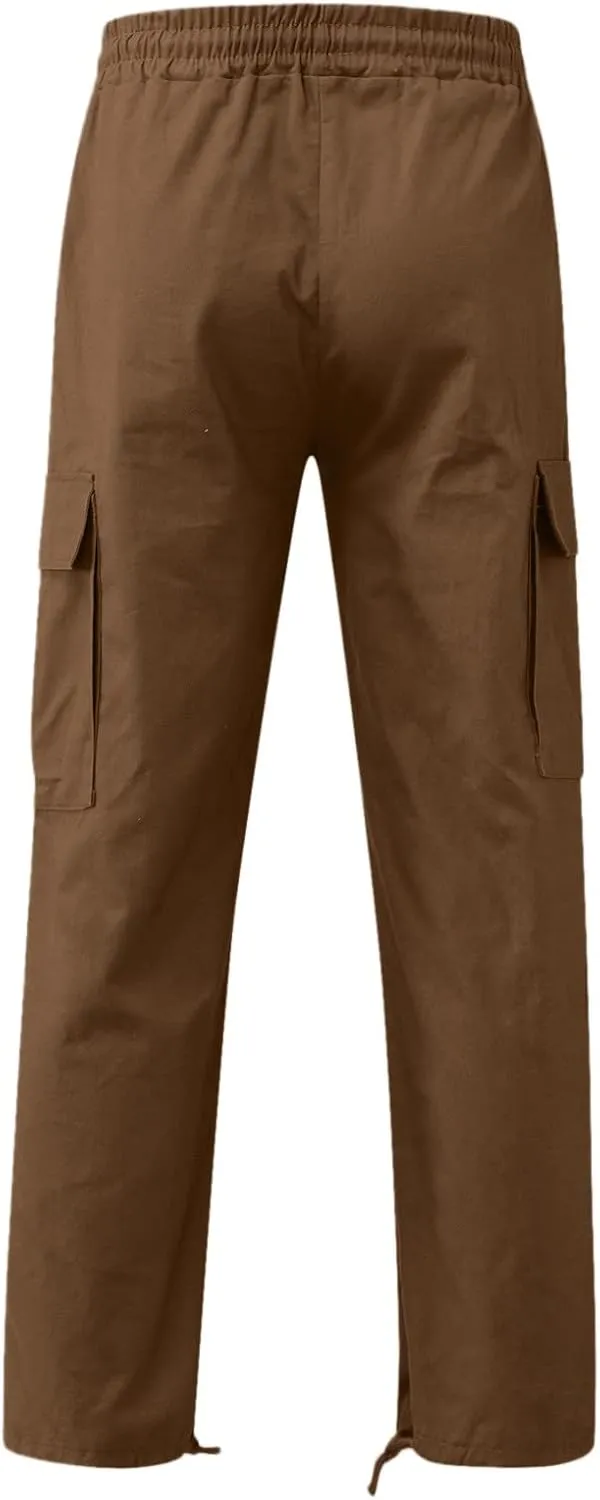 Men's Cargo Pants with Pockets Cotton Hiking Sweatpants Casual Athletic Jogger Sports Outdoor Trousers Relaxed Fit Trouser