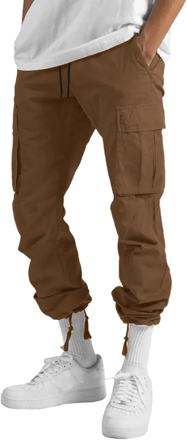 Men's Cargo Pants with Pockets Cotton Hiking Sweatpants Casual Athletic Jogger Sports Outdoor Trousers Relaxed Fit Trouser