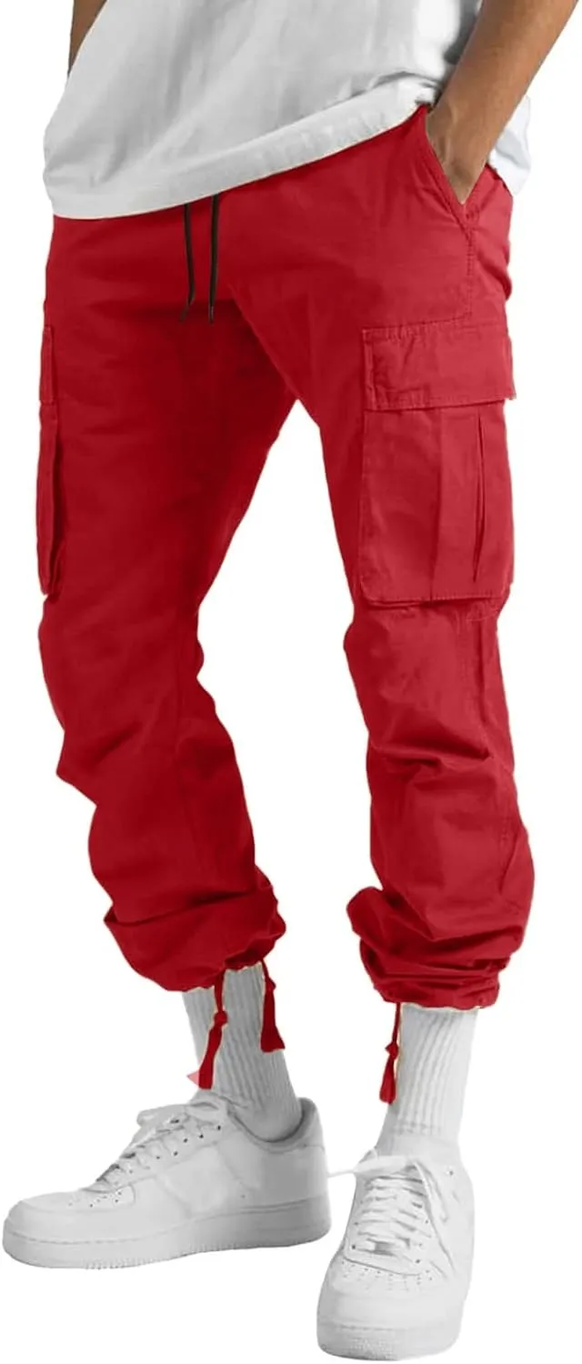 Men's Cargo Pants with Pockets Cotton Hiking Sweatpants Casual Athletic Jogger Sports Outdoor Trousers Relaxed Fit Trouser