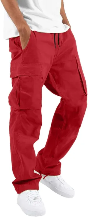 Men's Cargo Pants with Pockets Cotton Hiking Sweatpants Casual Athletic Jogger Sports Outdoor Trousers Relaxed Fit Trouser