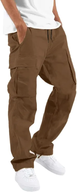 Men's Cargo Pants with Pockets Cotton Hiking Sweatpants Casual Athletic Jogger Sports Outdoor Trousers Relaxed Fit Trouser
