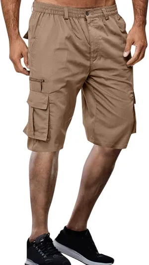 Men's Cargo Short 6 Pockets Comfortable Twill Cotton Elastic Waist Causal Work Shorts Cargo Shorts Work Shorts Hiking Pants