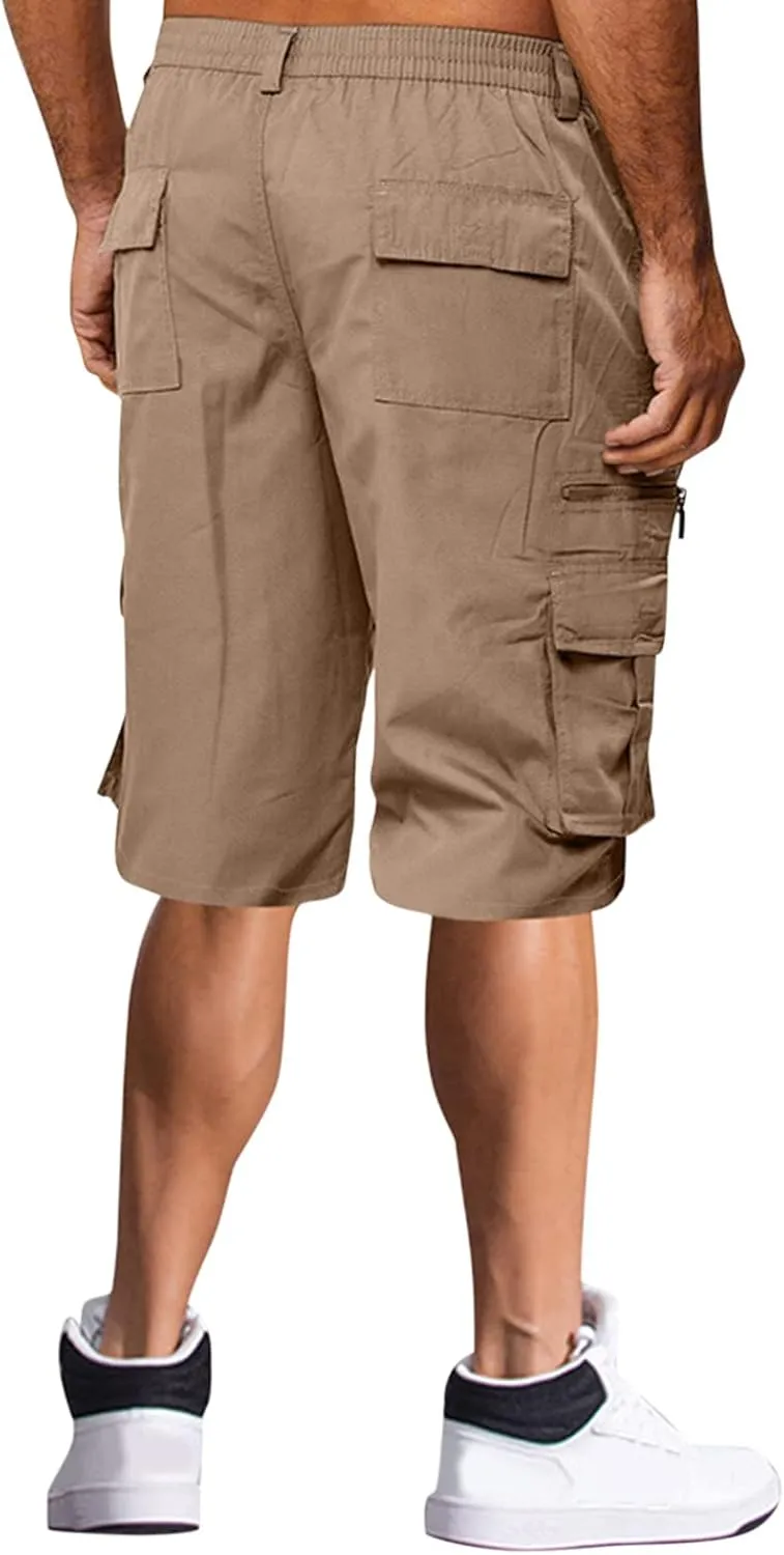 Men's Cargo Short 6 Pockets Comfortable Twill Cotton Elastic Waist Causal Work Shorts Cargo Shorts Work Shorts Hiking Pants