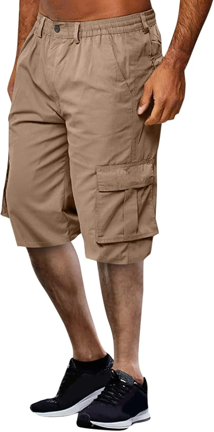 Men's Cargo Short 6 Pockets Comfortable Twill Cotton Elastic Waist Causal Work Shorts Cargo Shorts Work Shorts Hiking Pants
