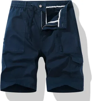 Men's Cargo Shorts Elastic Waistband Drawstring Summer Casual Cotton Relaxed Fit Work Shorts Men Trousers Men's Short Pants