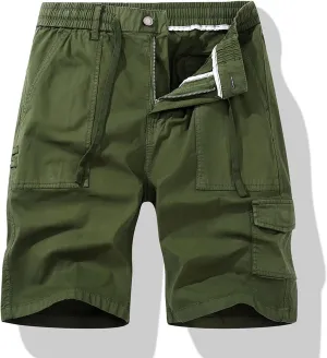 Men's Cargo Shorts Elastic Waistband Drawstring Summer Casual Cotton Relaxed Fit Work Shorts Men Trousers Men's Short Pants