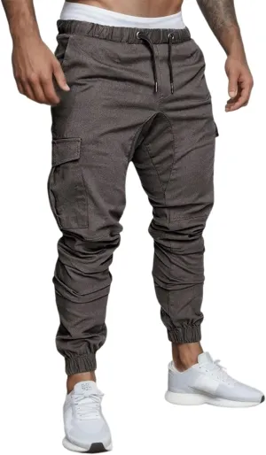 Mens Casual Cargo Pants Stretch Elastic Waist Drawstring Joggers Pants Tapered Sweatpants for Men Multi Pockets Cargo Pants