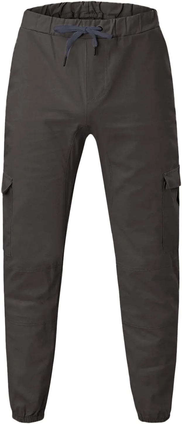 Mens Casual Cargo Pants Stretch Elastic Waist Drawstring Joggers Pants Tapered Sweatpants for Men Multi Pockets Cargo Pants