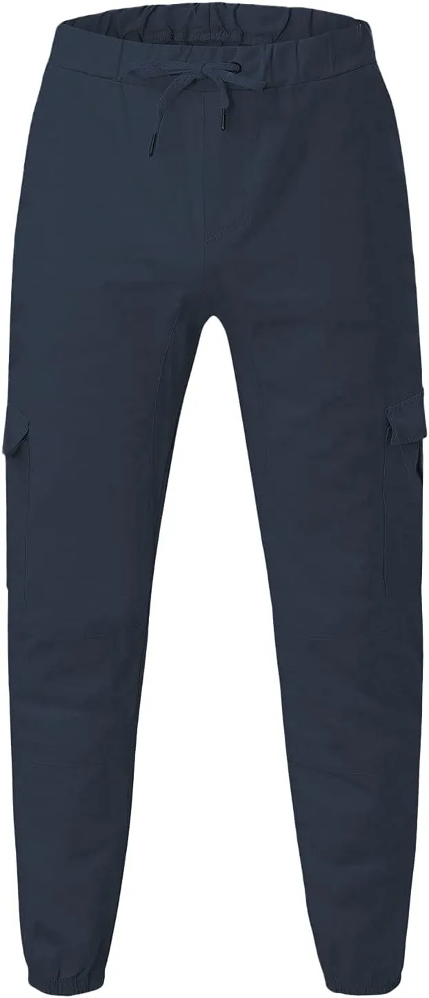 Mens Casual Cargo Pants Stretch Elastic Waist Drawstring Joggers Pants Tapered Sweatpants for Men Multi Pockets Cargo Pants