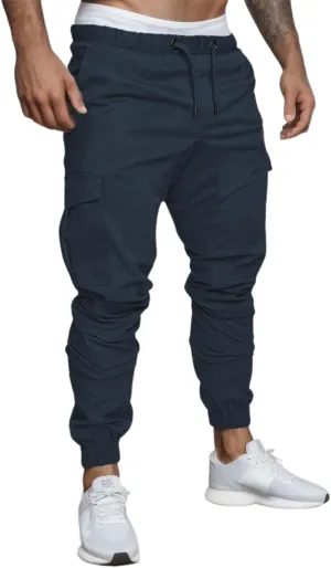 Mens Casual Cargo Pants Stretch Elastic Waist Drawstring Joggers Pants Tapered Sweatpants for Men Multi Pockets Cargo Pants