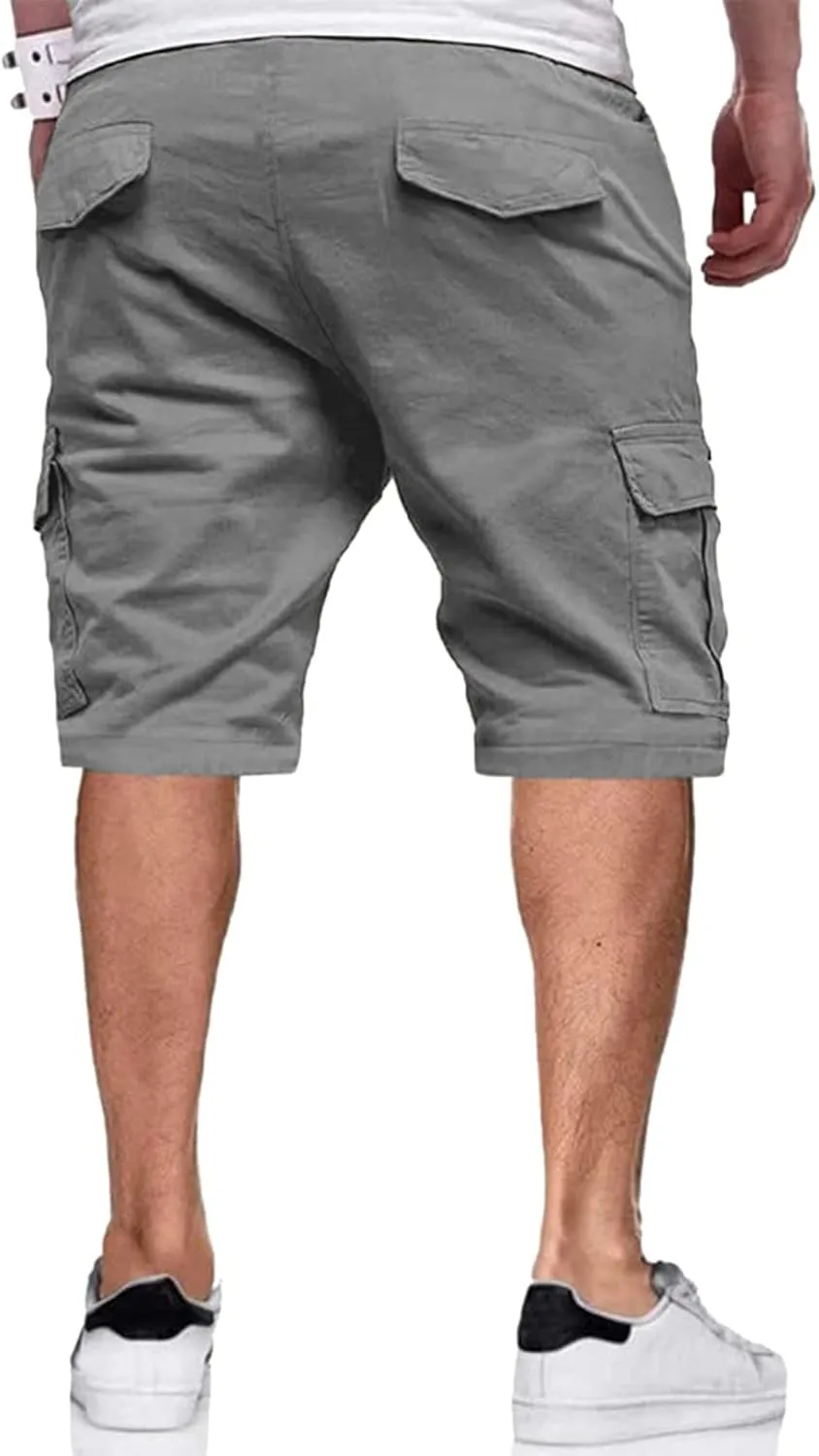Mens Casual Twill Cargo Shorts Cotton Drawstring Classic Cargo Stretch Short with 6 Pockets Cargo Shorts Drawstring Shorts